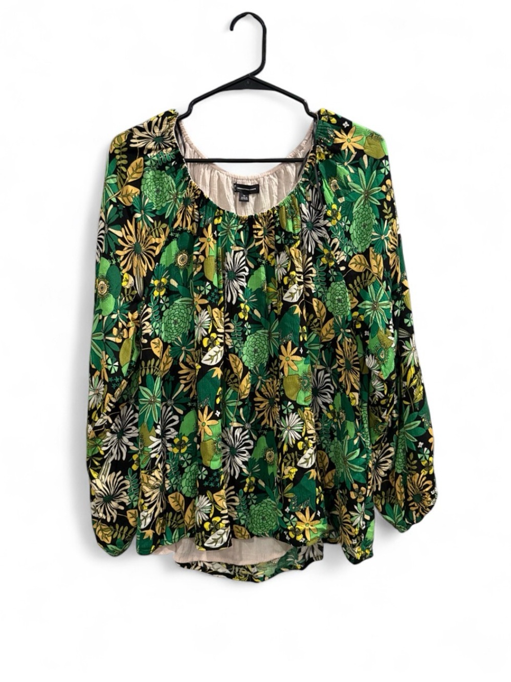 INC International Concepts Green Floral Scoop Neck Blouse